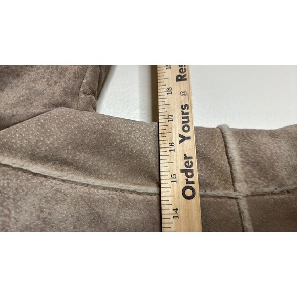 Guess Shearling Jacket Womens Medium Tan Faux Fur Lined Suede leather coat y2k - Picture 6 of 13